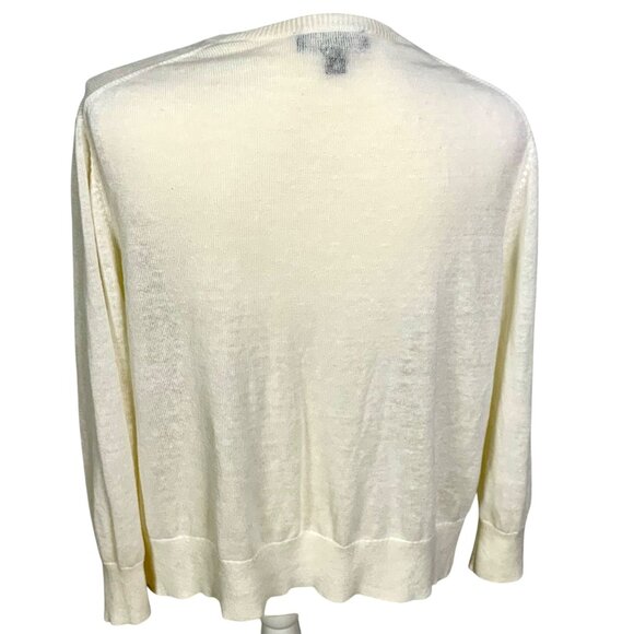 Ann Taylor Open Front Cardigan Sweater XL Linen Blend Ivory Luxury Minimalist - Picture 4 of 7
